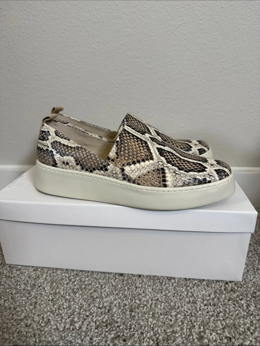 Vince Saxon 2 Snake Emboss Leather Slip On Platform Sneakers US 7 EU 37